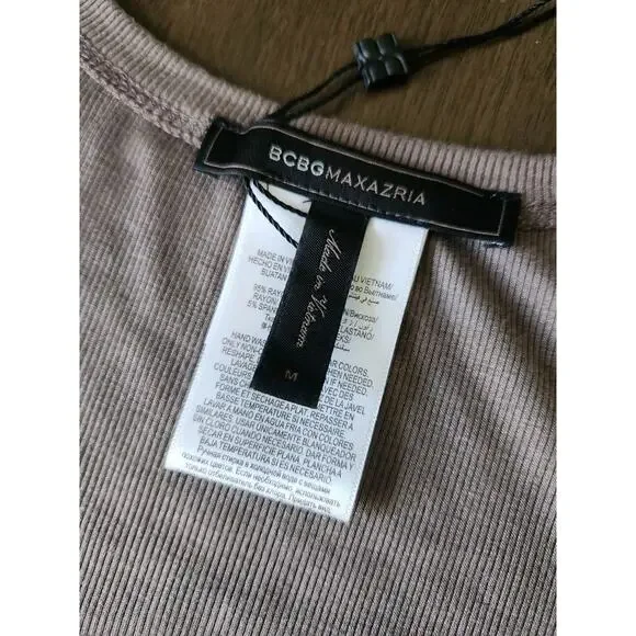 Nwot Bcbgmaxazria Women's Taupe Ribbed Tank Maxi Dress With Side Slit Medium - Picture 4 of 7
